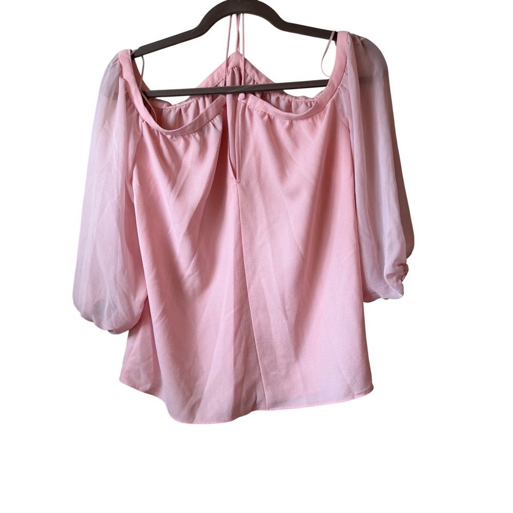 1 STATE Womens Pink Cold Shoulder Sheer Balloon Sleeve Halter Blouse XS